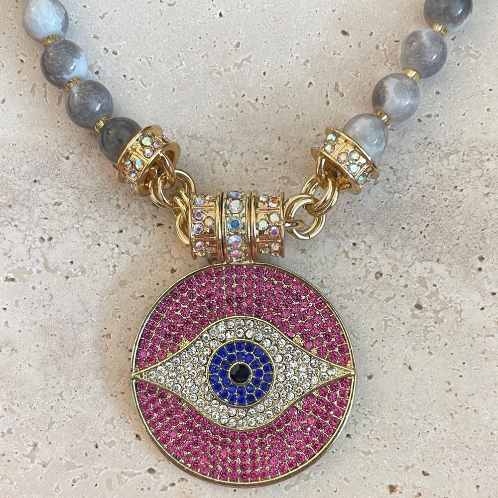 Kirks Folly Evil Eye Necklace Crystal Gold Talisman Statement Jewelry Protection - Picture 1 of 4